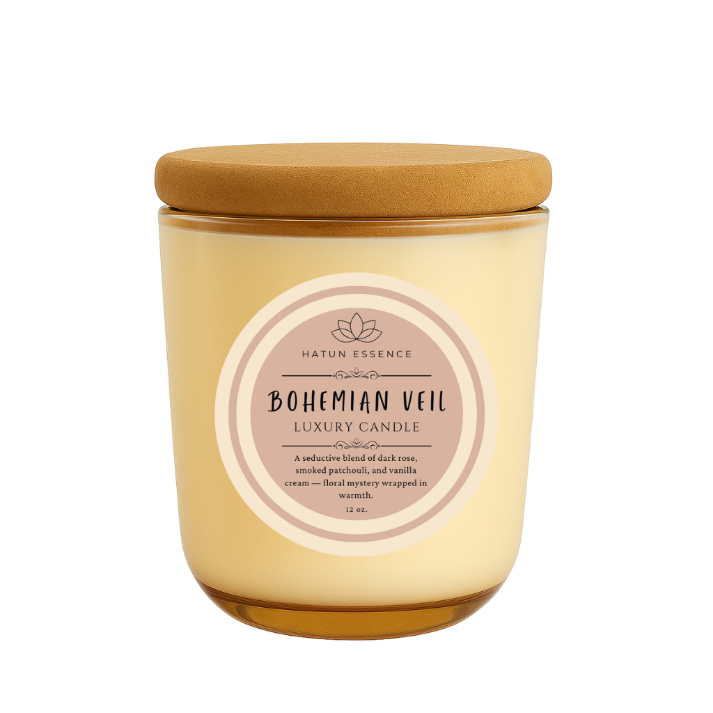 Bohemian Veil – 12oz Coconut Apricot Wax Candle | Champagne Sonoma Jar with Wooden Wick | Dark Rose, Smoked Patchouli & Vanilla Cream