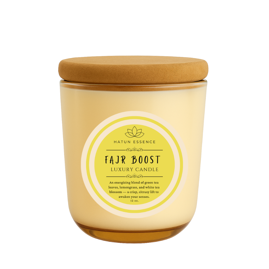 Fajr Boost – 12oz Coconut Apricot Wax Candle | Champagne Sonoma Jar with Wooden Wick | Green Tea, Lemongrass & White Tea Blossom