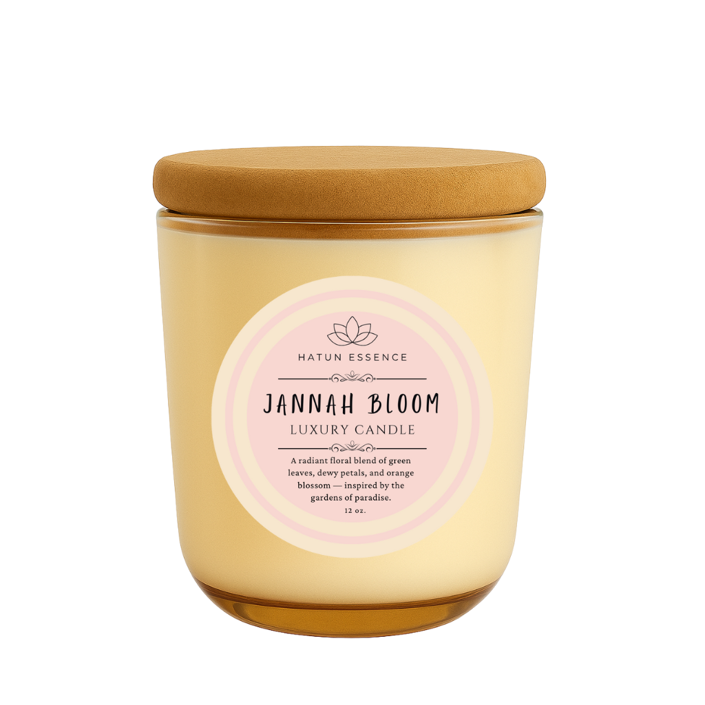 Jannah Bloom – 12oz Coconut Apricot Wax Candle | Champagne Sonoma Jar with Wooden Wick | Green Leaves, Dewy Petals & Orange Blossom