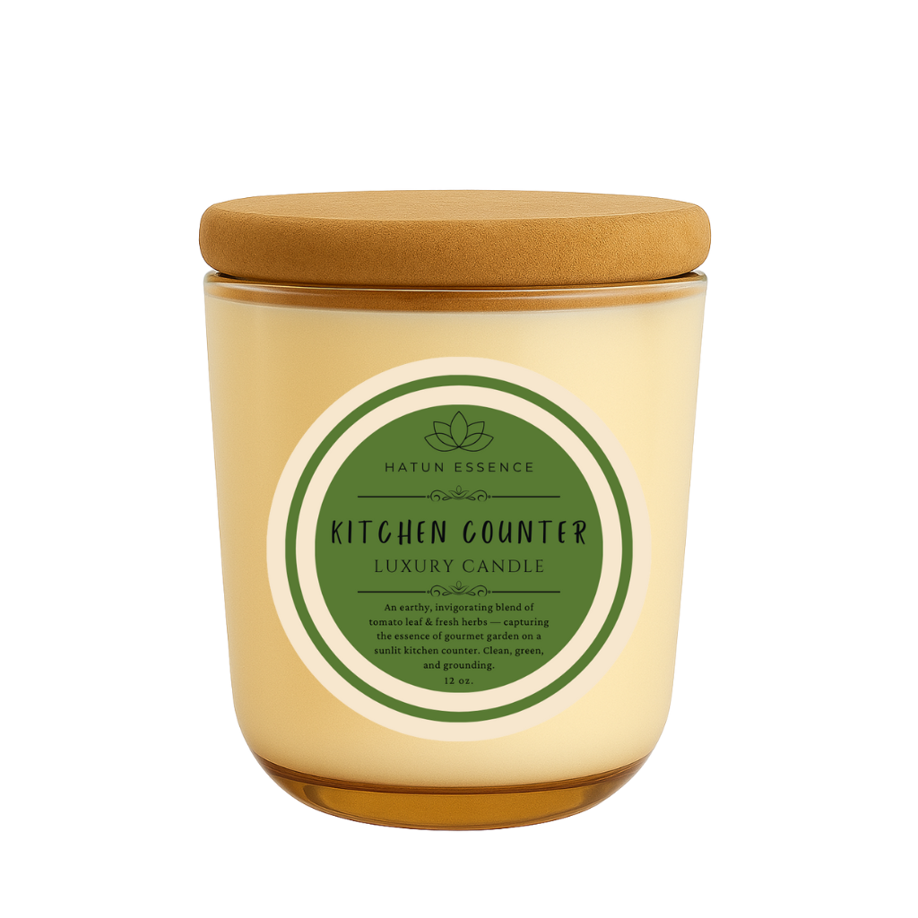 Kitchen Counter – 12oz Coconut Apricot Wax Candle | Champagne Sonoma Jar with Wooden Wick | Tomato Leaf & Fresh Garden Herbs