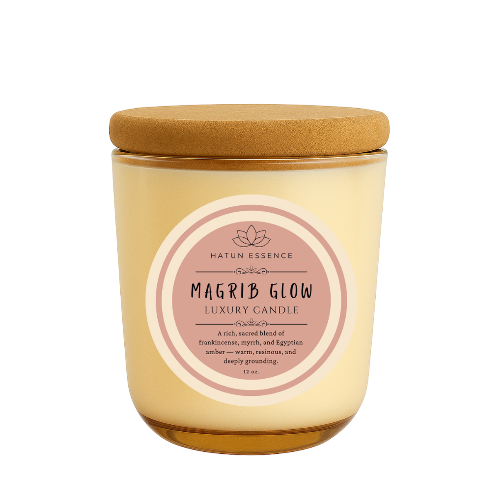Maghrib Glow – 12oz Coconut Apricot Wax Candle | Champagne Sonoma Jar with Wooden Wick | Frankincense, Myrrh & Egyptian Amber