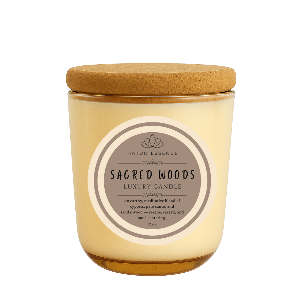 Sacred Woods – 12oz Coconut Apricot Wax Candle | Champagne Sonoma Jar with Wooden Wick | Cypress, Palo Santo & Sandalwood