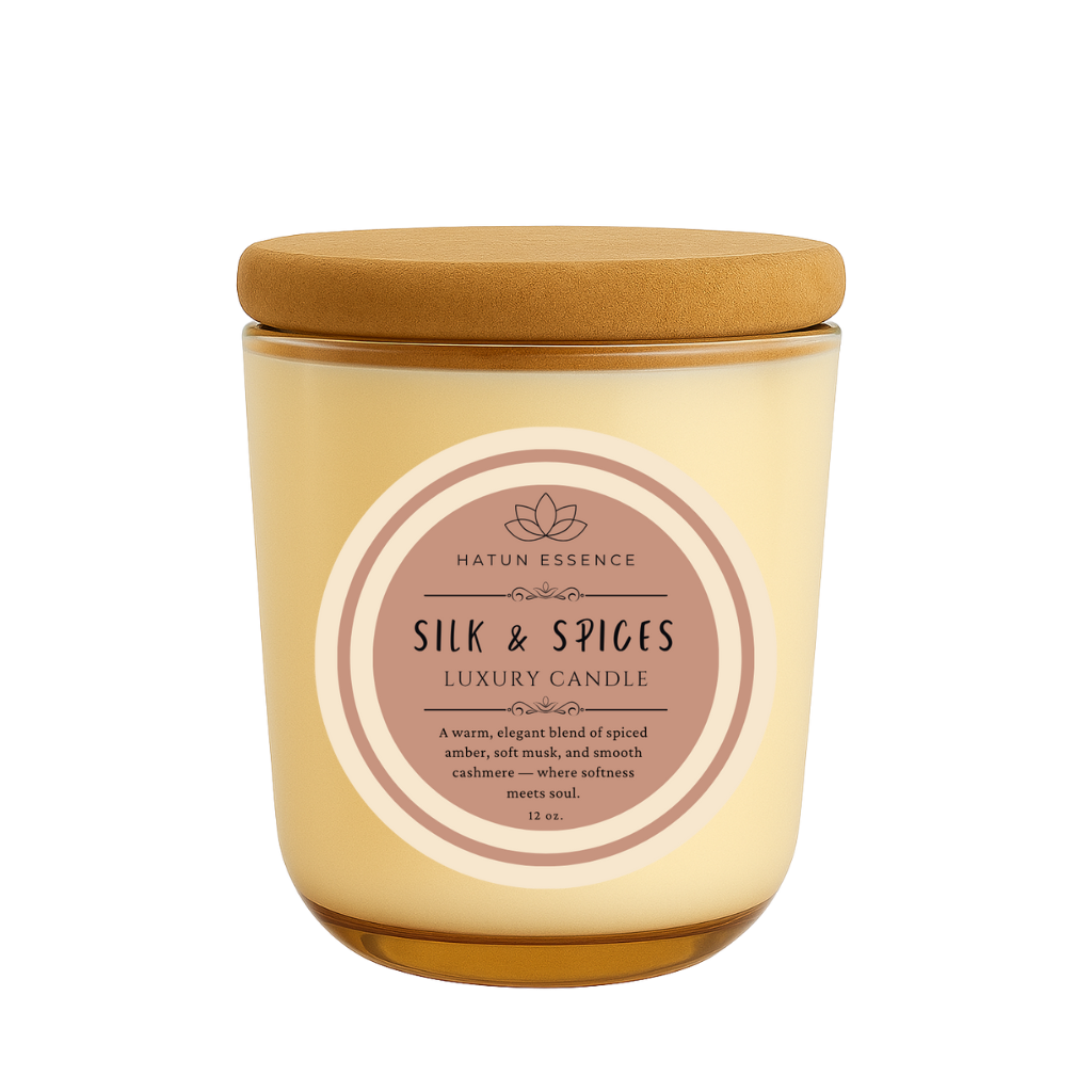 Silk & Spices – 12oz Coconut Apricot Wax Candle | Champagne Sonoma Jar with Wooden Wick | Spiced Amber, Soft Musk & Cashmere