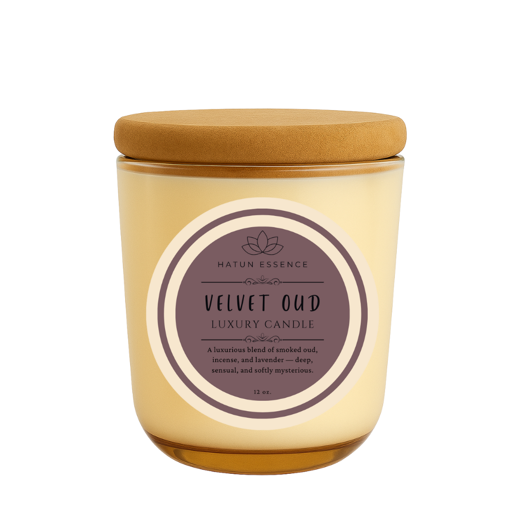 Velvet Oud – 12oz Coconut Apricot Wax Candle | Champagne Sonoma Jar with Wooden Wick | Smoked Oud, Incense & Lavender