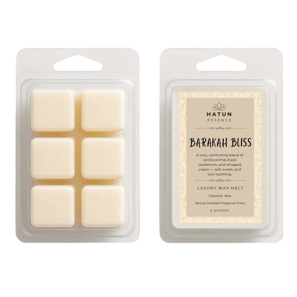 Barakah Bliss Wax Melts – Vanilla Orchid, Black Cardamom & Whipped Cream | 6oz Coconut Wax Clamshell | Cozy & Comforting Scent