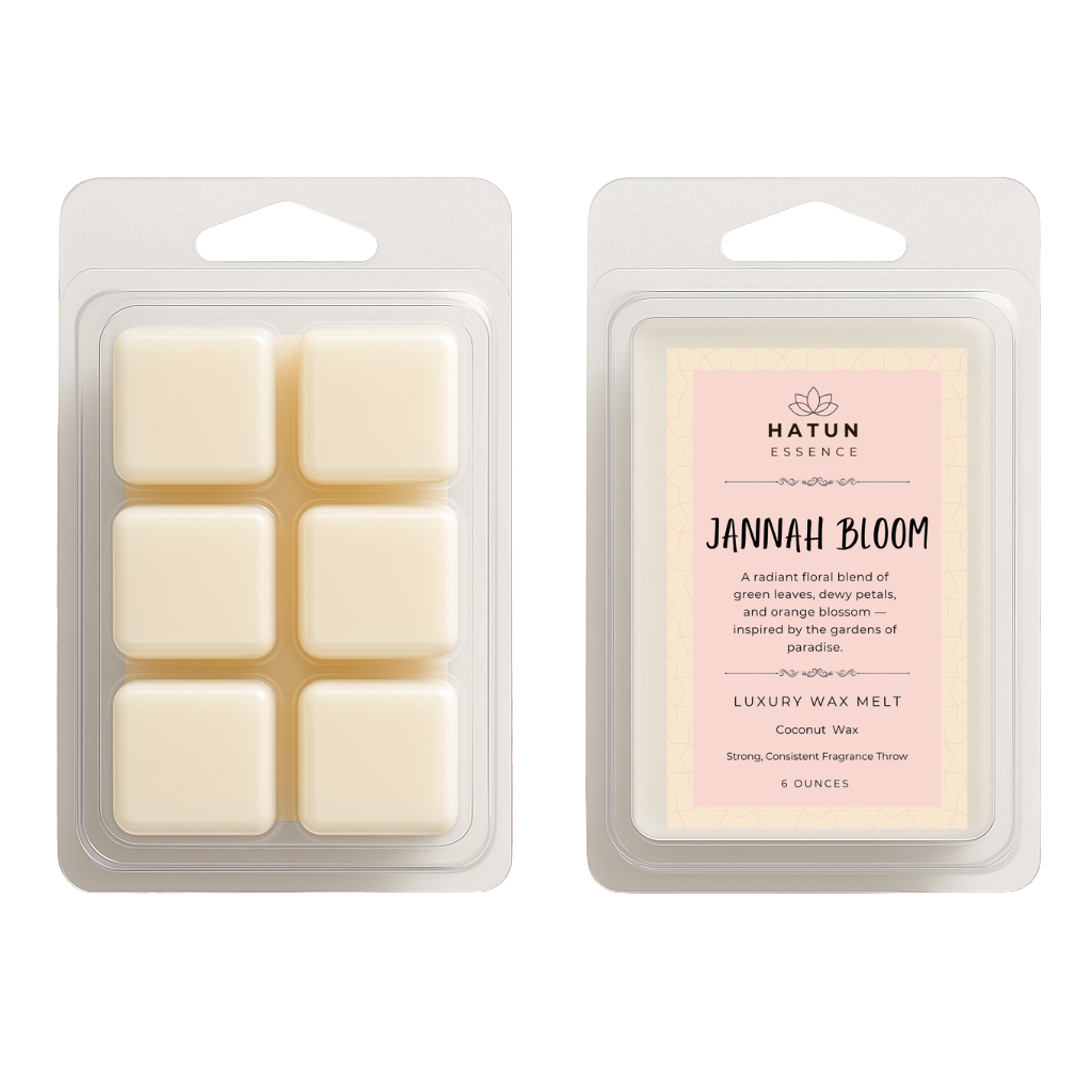 Jannah Bloom Wax Melts – Green Leaves, Dewy Petals & Orange Blossom | 6oz Coconut Wax Clamshell | Fresh Floral Scent