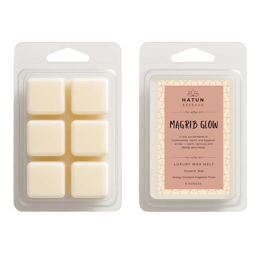Maghrib Glow Wax Melts – Frankincense, Myrrh & Egyptian Amber | 6oz Coconut Wax Clamshell | Warm & Spiritual Scent