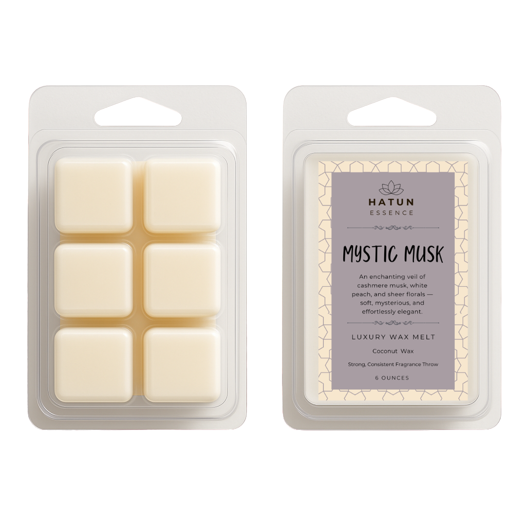 Mystic Musk Wax Melts – Musk, White Peach & Soft Florals | 6oz Coconut Wax Clamshell | Elegant & Dreamy Scent