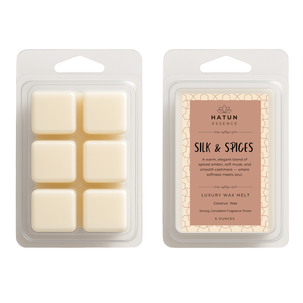 Silk & Spices Wax Melts – Spiced Amber, Soft Musk & Cashmere | 6oz Coconut Wax Clamshell | Long-Lasting Fragrance