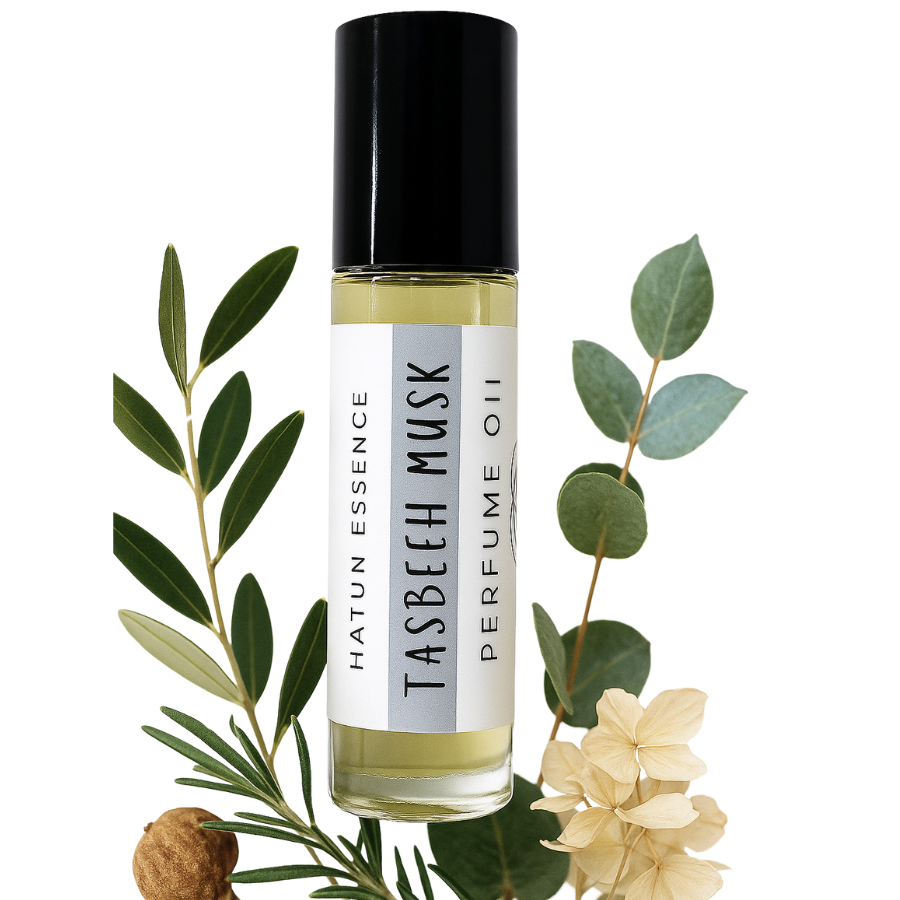 Tasbeeh Musk Perfume Oil – .33oz Roll-On | Musk, Frankincense, Lavender & Cedar | Alcohol-Free & Long-Lasting